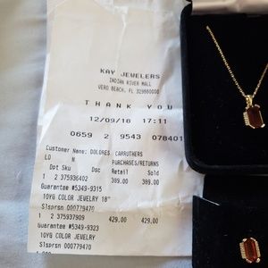 10 kt gold, red sapphire necklace with earrings